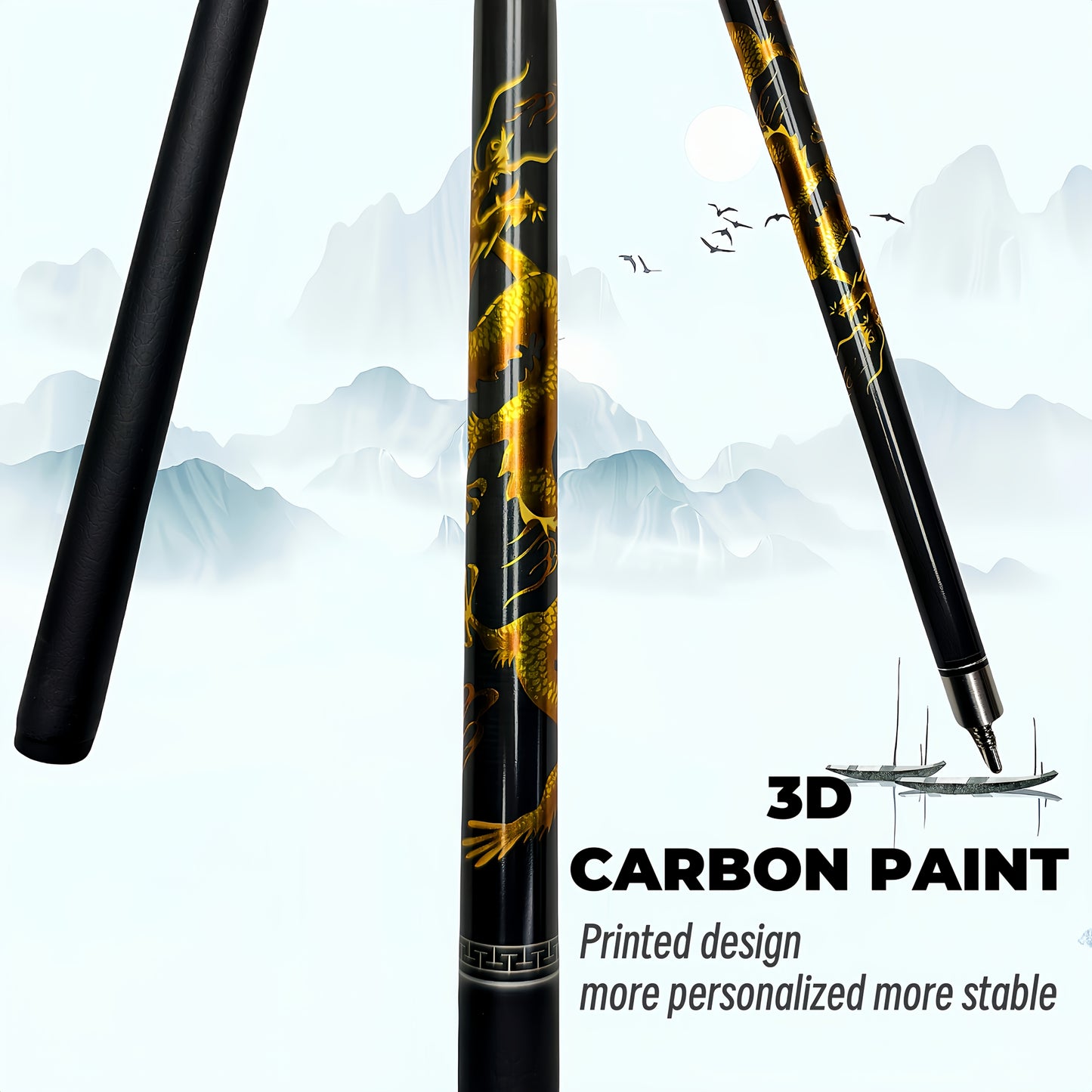 Mystical Oriental Dragon Design Handcrafted Wooden Billiard Cue