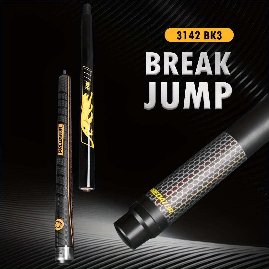 PREOAIDR 3142 Carbon Fiber Punch & Jump Cue Stick - High-Performance Billiard Break Cue with Maple Technology Shaft, Black, Ideal for Pool Players, Billiards Training & Competition, Pool Cue|Modern Billiards Stick|Durable Cue