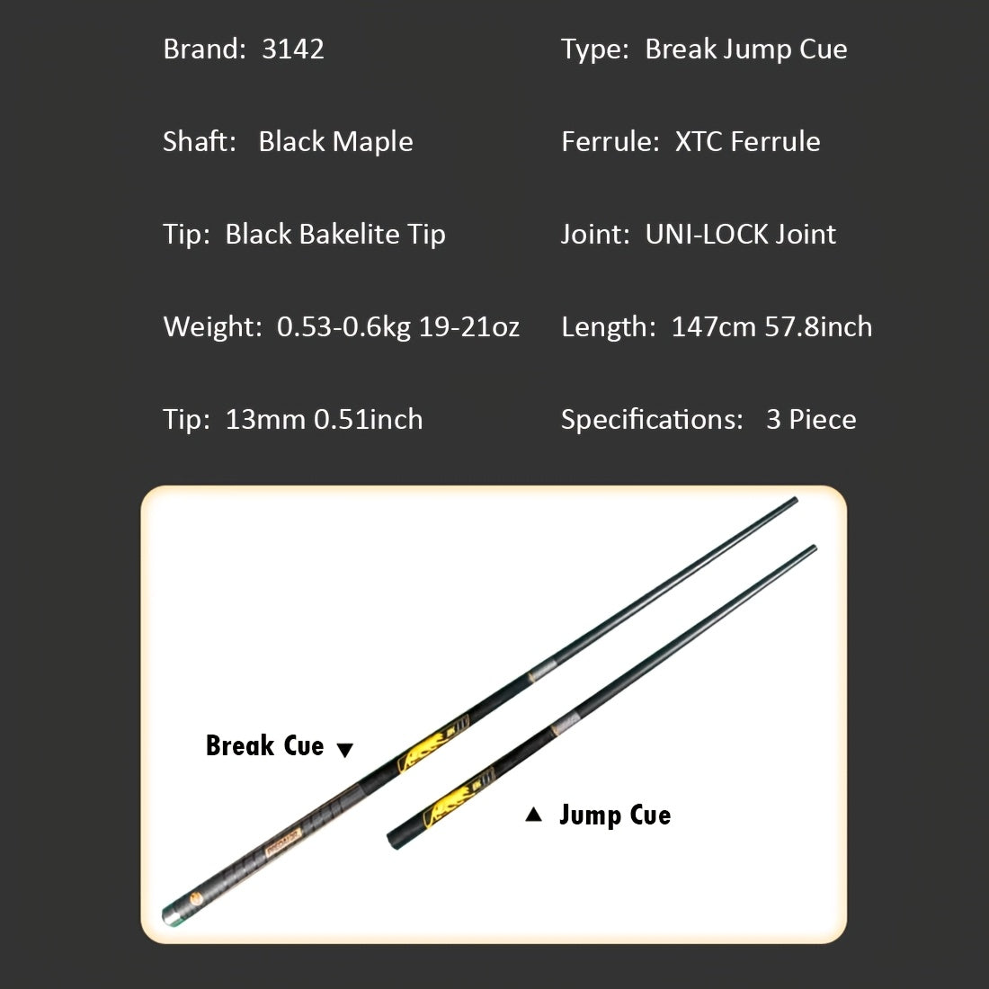 PREOAIDR 3142 Maple Fiber Break Jump Cue 3-In-1 Pool Stick