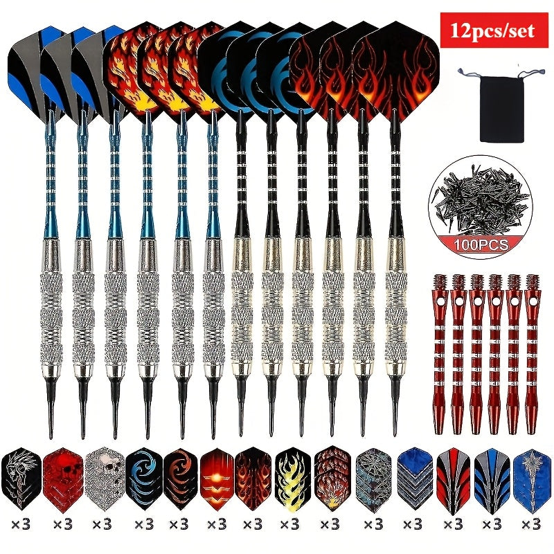 Iron Dart Barrel Soft Tip Set With Aluminum Shafts 100 Plastic Darts 30 Flights