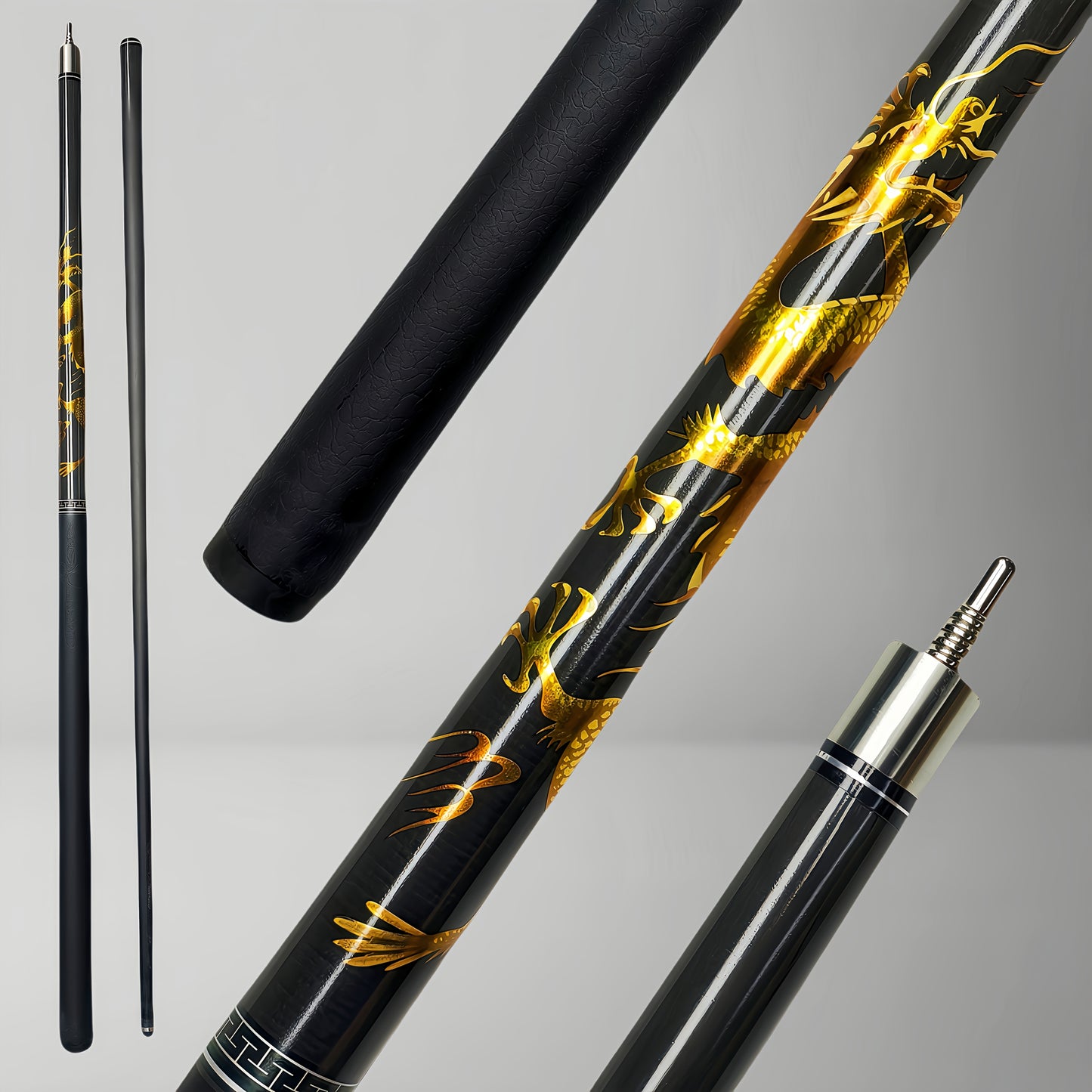 Mysterious Eastern Dragon Totem Carbon Fiber Pool Cue Leather Grip