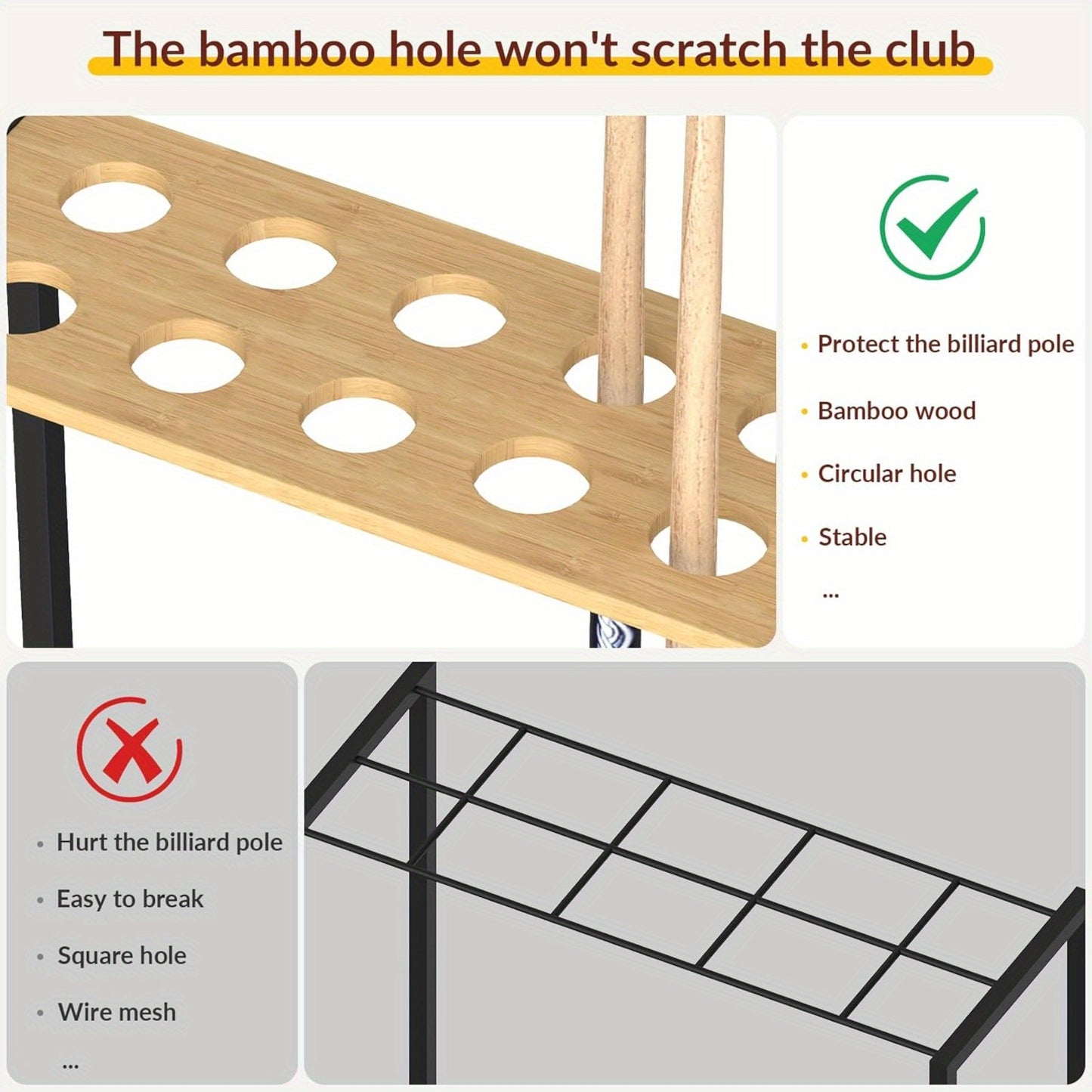 Billiards Cue Floor Stand Holder Up To 10 Cues Bamboo