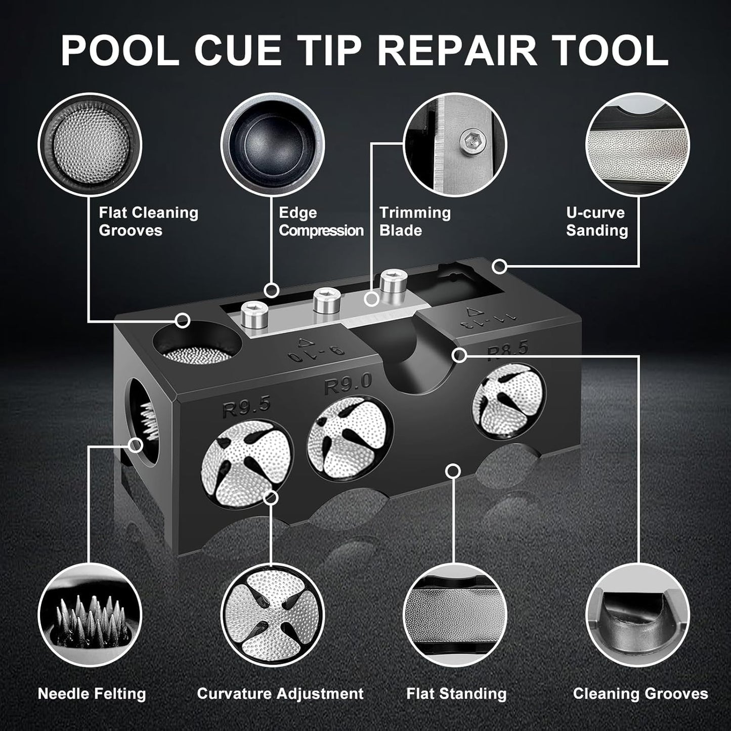 11-In-1 Pool Cue Tip Shaper Tool Kit For Billiards