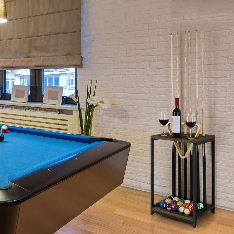 6 Cue Wood Pool Cue Holder Floor Stand For Billiards