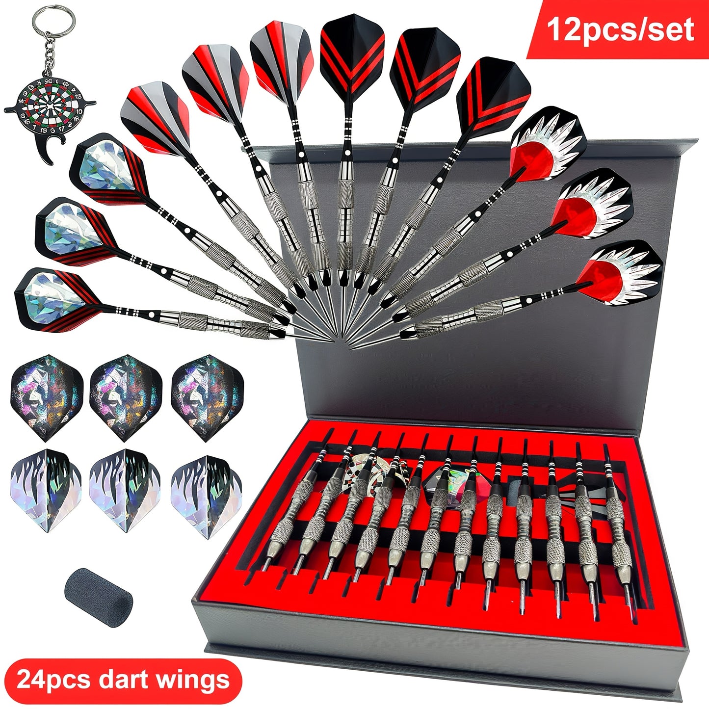 Professional Dart Gift Set 12 Darts Flight Pieces Box Tools