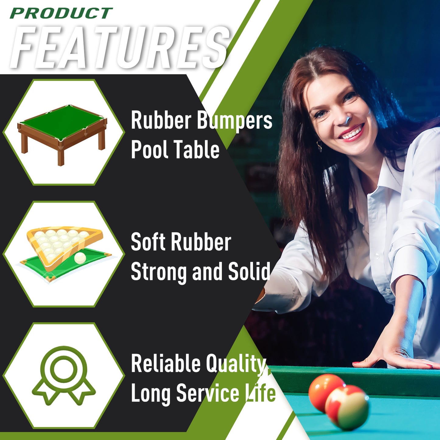 6pcs of Billiards Table Rubber Buffers | 8-Foot Billiards Table Track Pad Replacement Additions, Mixed Color Rubber Material