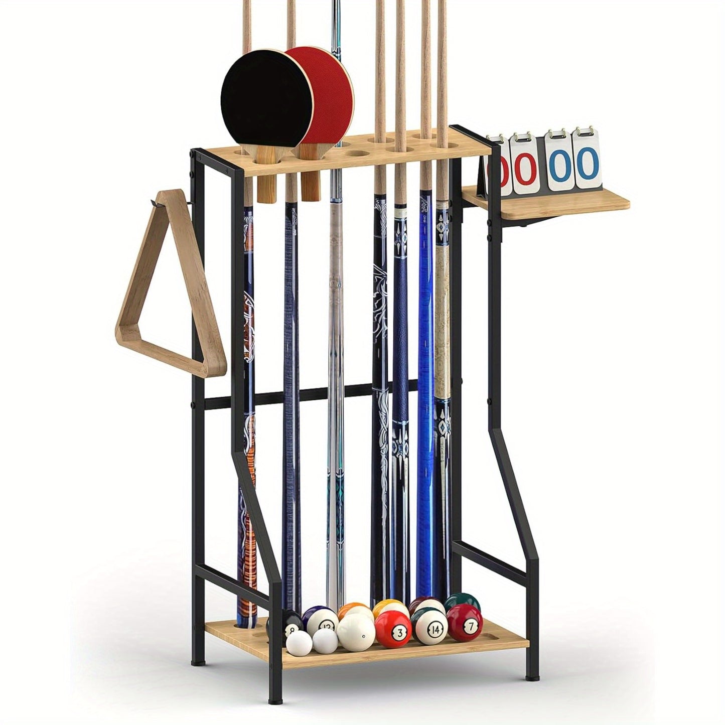 Billiards Cue Floor Stand Holder Up To 10 Cues Bamboo