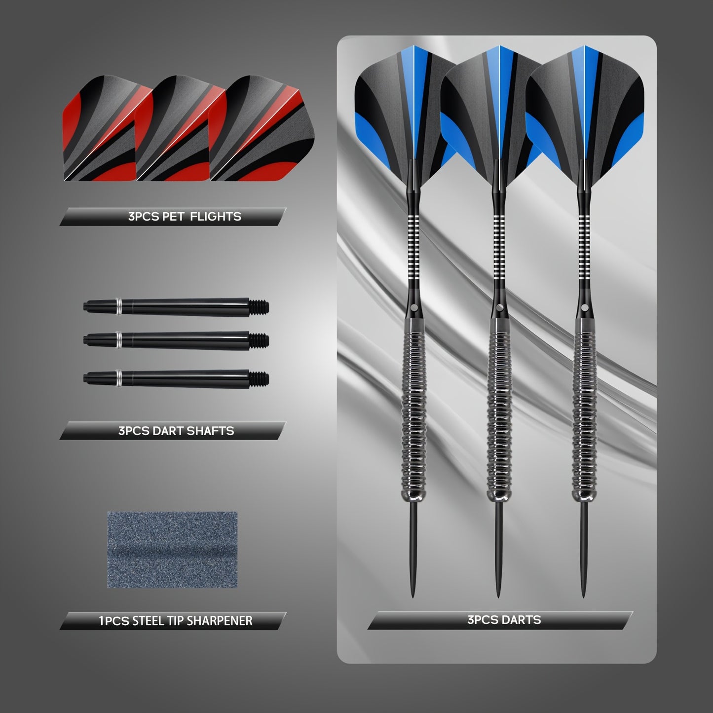 HUANQU Iron Dart Set With Flights Shafts Sharpeners Case