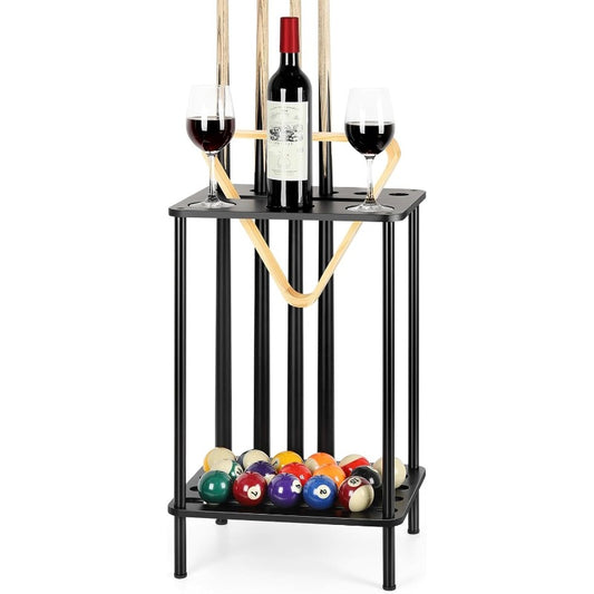 Freestanding Pool Cue Rack Holds 6 Cues Wood Billiard Organizer