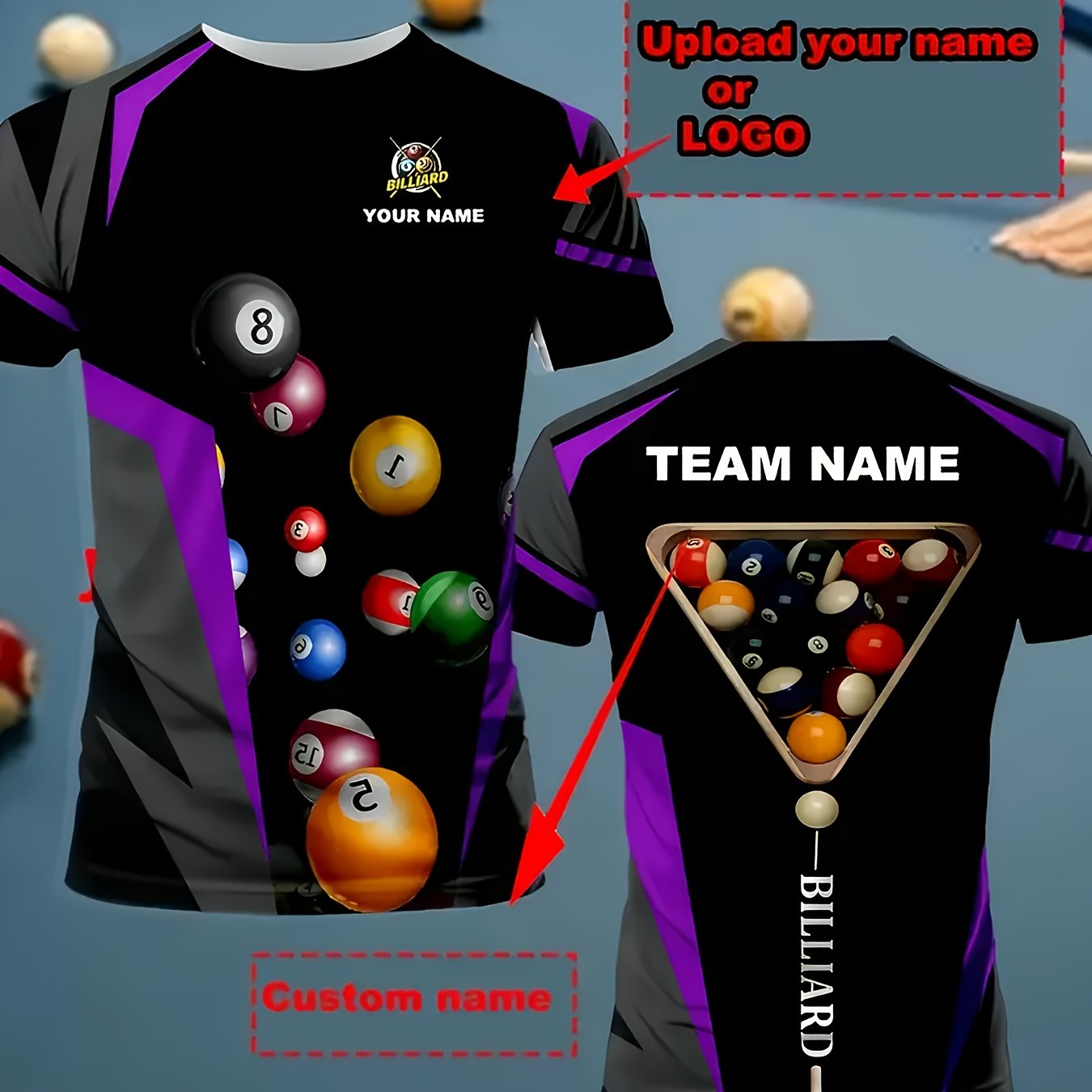 Comforta Customizable Mens 3D Printed Billiard Tee With Names