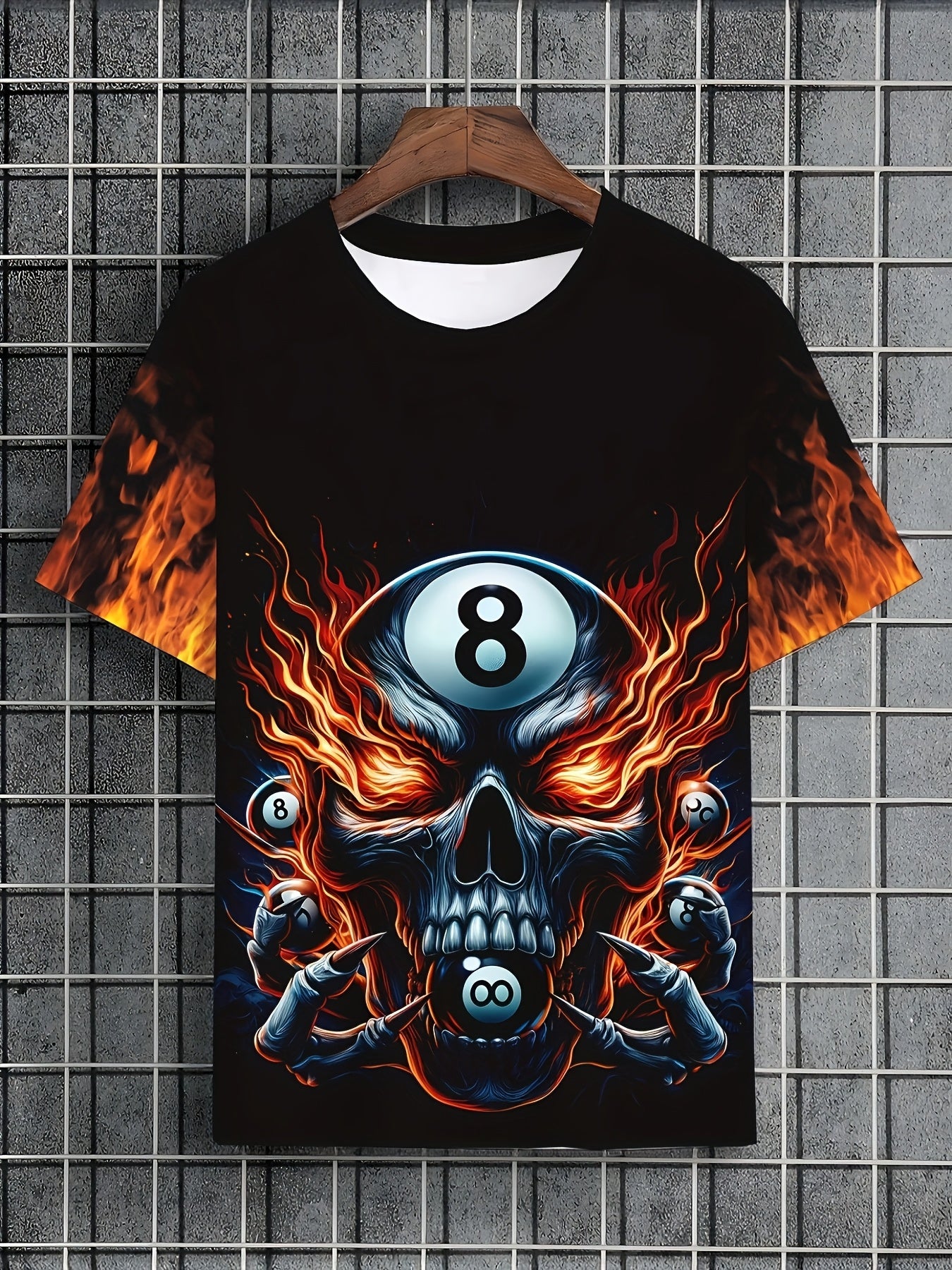 Mens Billiards Graphic T Shirt Edgy Skull Pool Balls Design