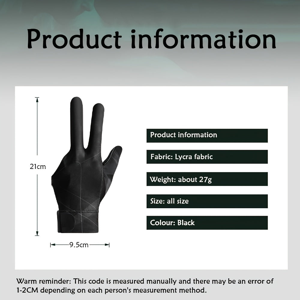 Breathable Anti Slip Billiard Glove 3pc Left Hand Three Fingers