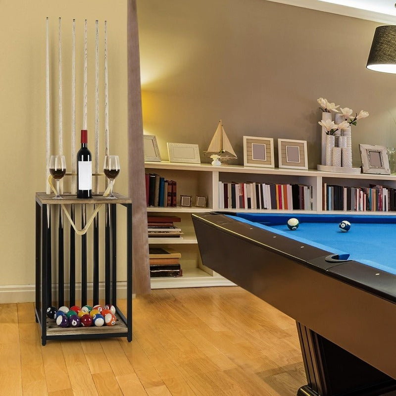 6 Cue Wood Pool Cue Holder Floor Stand For Billiards