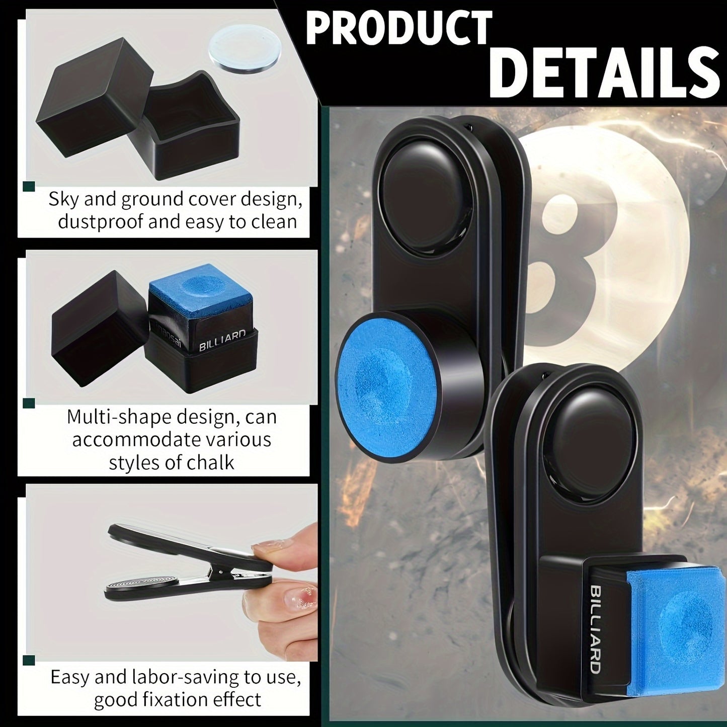 Magnetic Billiard Chalk Holder Resin Pool Cue Clip Eraser Sleeve