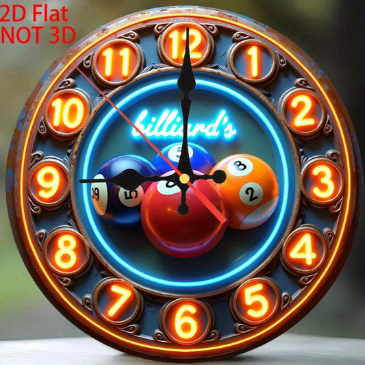Vintage Billiards Neon Sign Wall Clock For Game Room