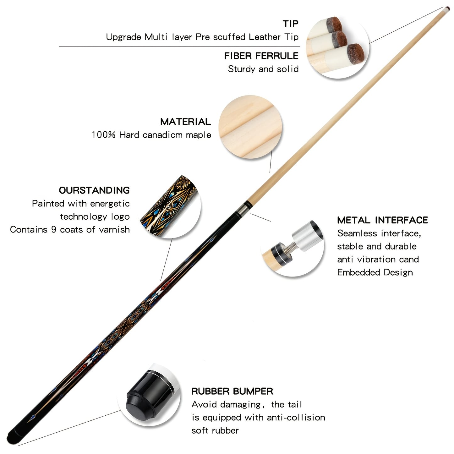 SEARVGRH Vintage Maple Pool Cue Stick For Billiards