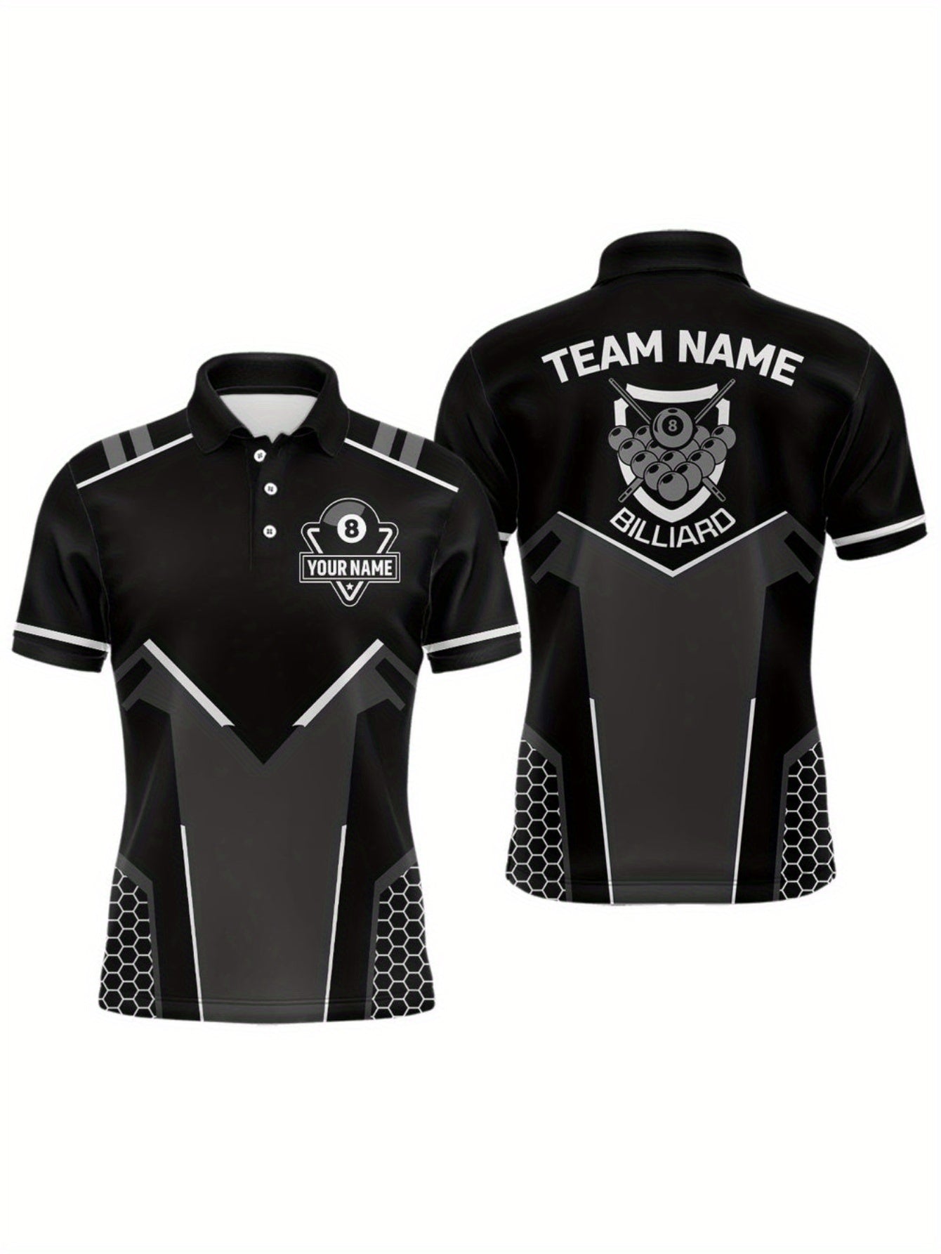 Men's Billiards Polo Shirt With Cue Sports Print Outdoor