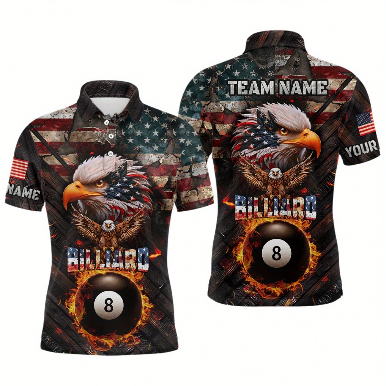 Custom Pool Player Shirt With Name Team Number American Flag
