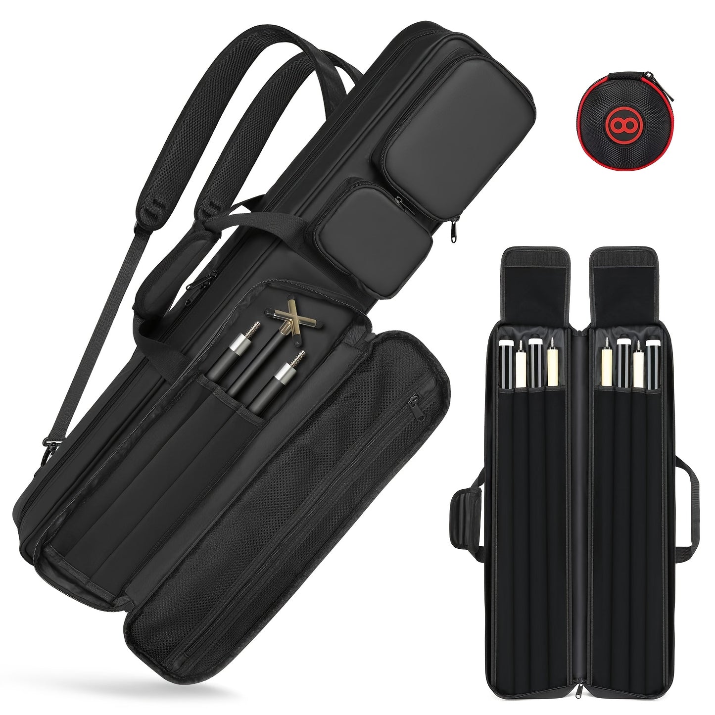 Pool Cue Case 4x4 With Backpack Strap Holds 4 Shafts
