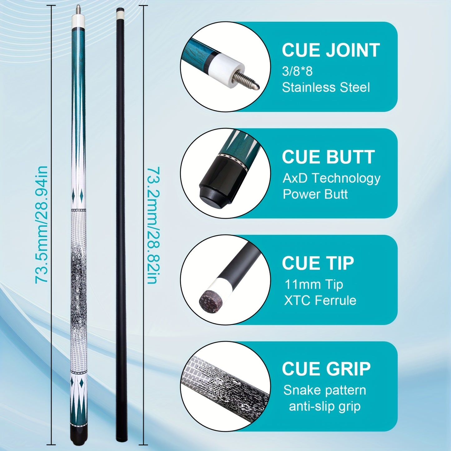 Carbon Fiber Billiard Cue Snakeskin Pattern Professional Low Spin Design