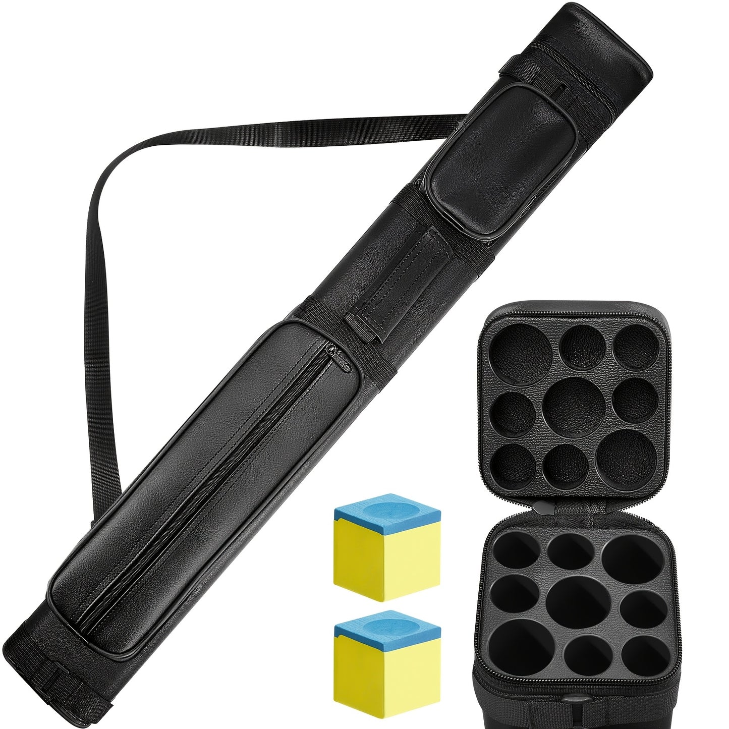 UNIT Pool Cue Hard Case 9 Slots Chalk Cubes Durable