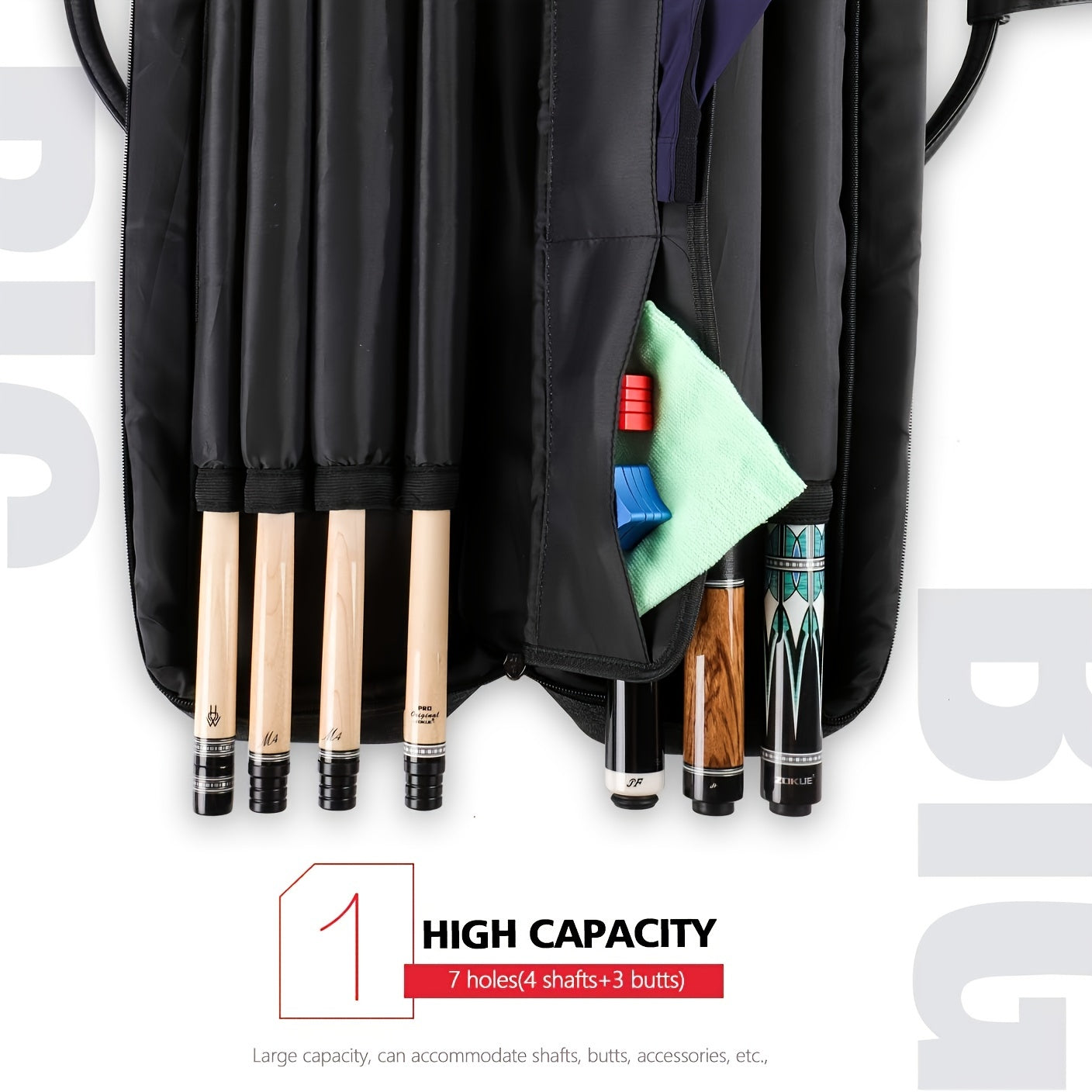 KONLLEN Pool Cue Case 7 Holes Oxford Cloth Durable Portable
