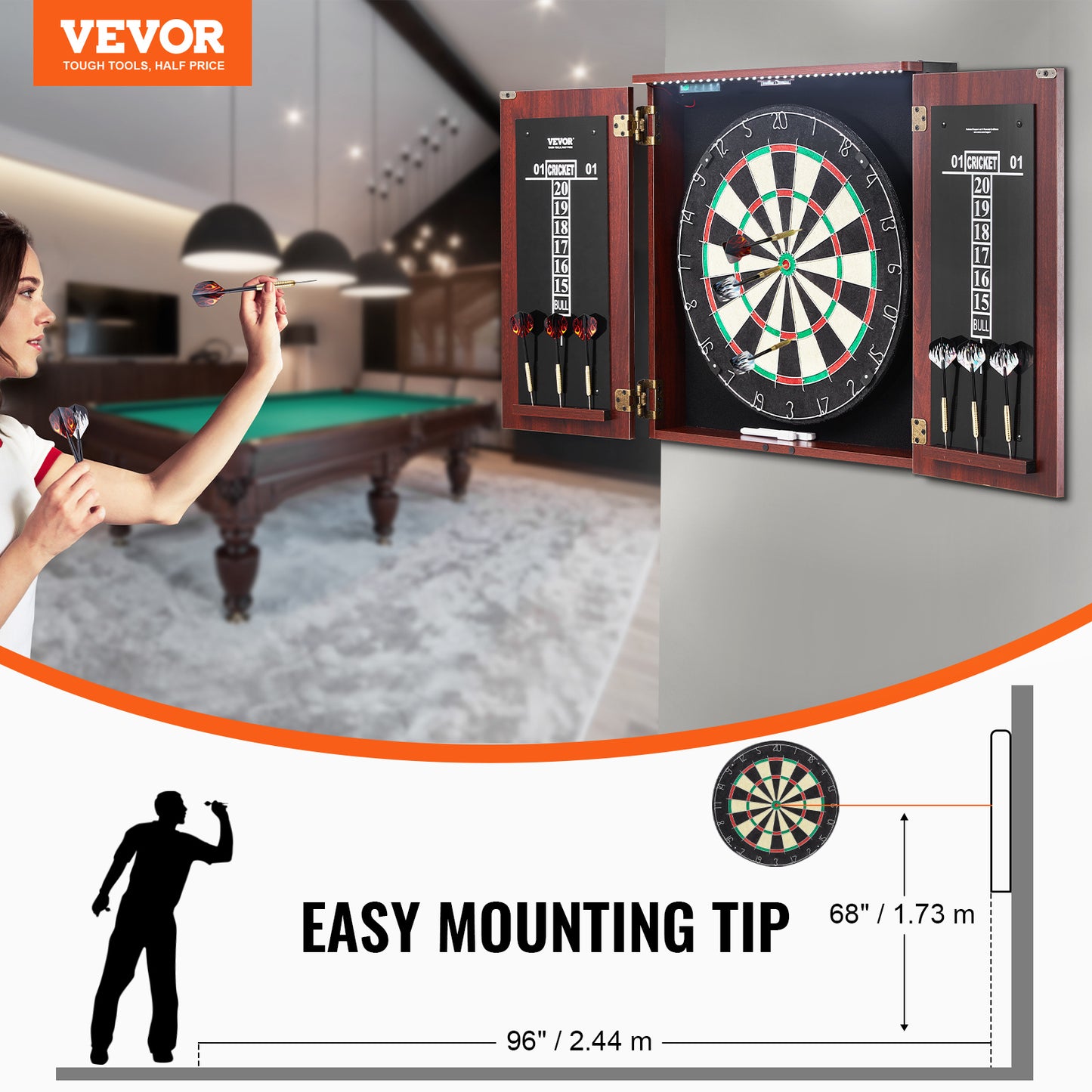 VEVOR Dartboard And Cabinet Set With Steel Tip Darts