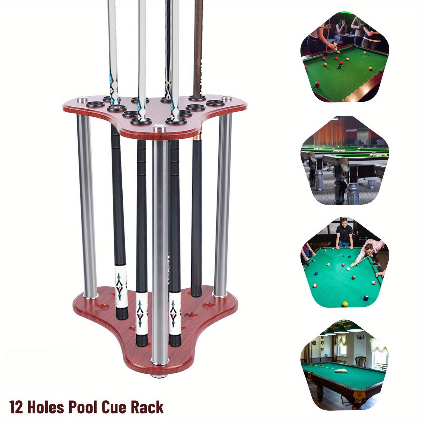 GDRASUYA Wood 12 Hole Pool Cue Rack Corner Floor Stand