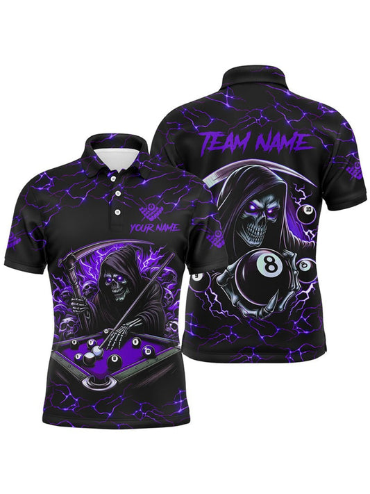 Personalized Men's Polo Shirt With Skeleton Print And Custom Name