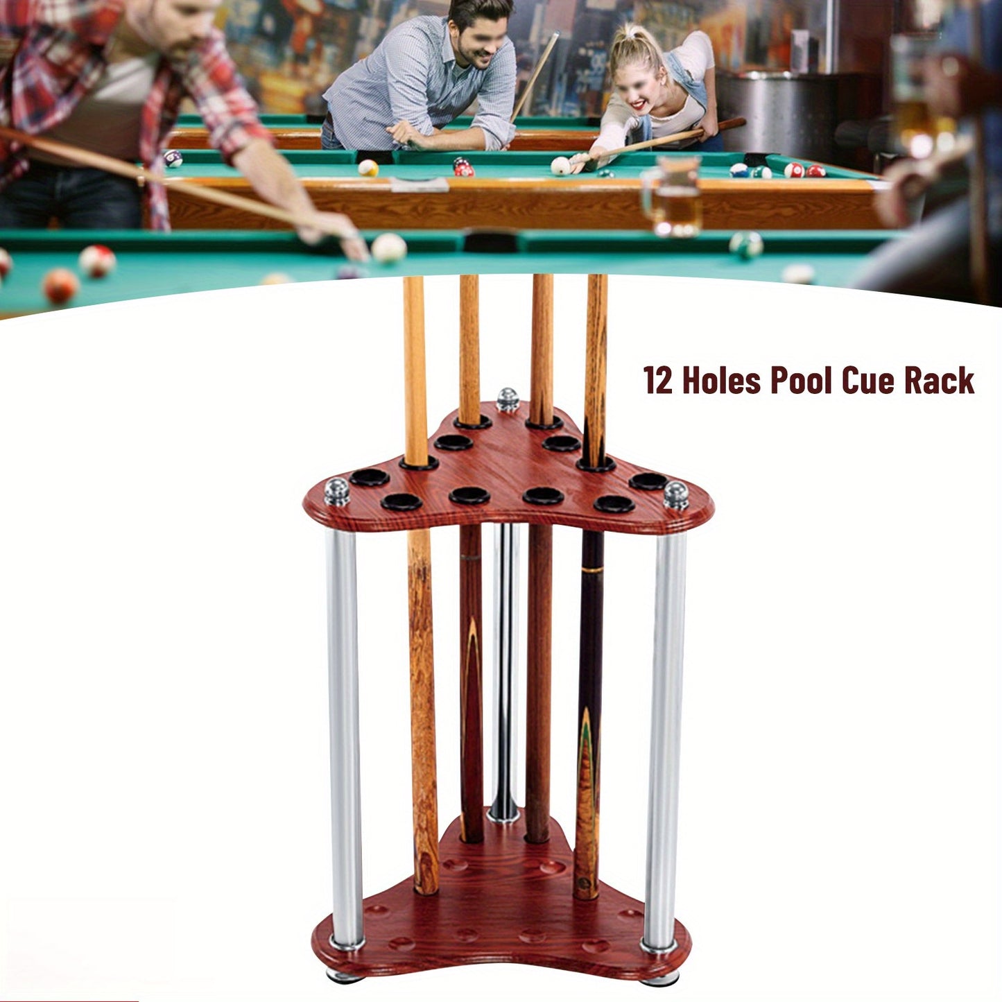 GDRASUYA Wood 12 Hole Pool Cue Rack Corner Floor Stand