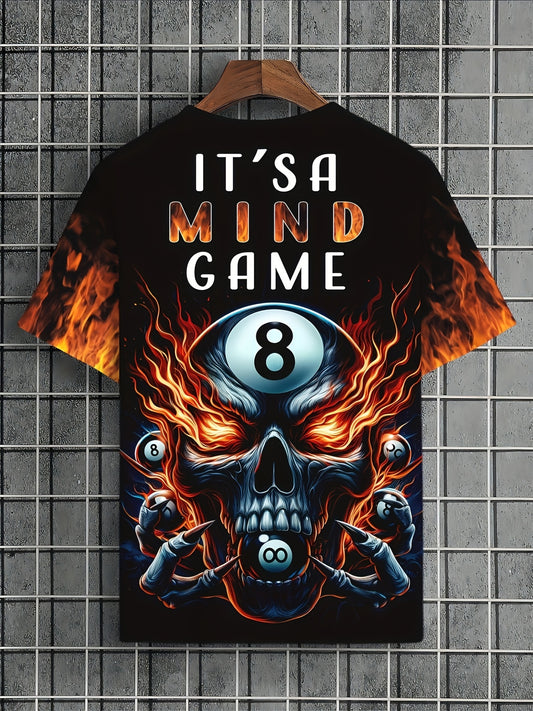 Mens Billiards Graphic T Shirt Edgy Skull Pool Balls Design