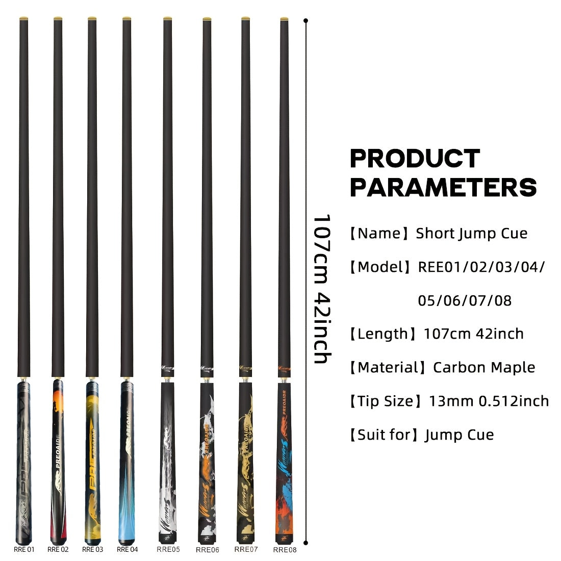PREOAIDR Carbon Fiber Jump Cue Stick For Pool Table Professional