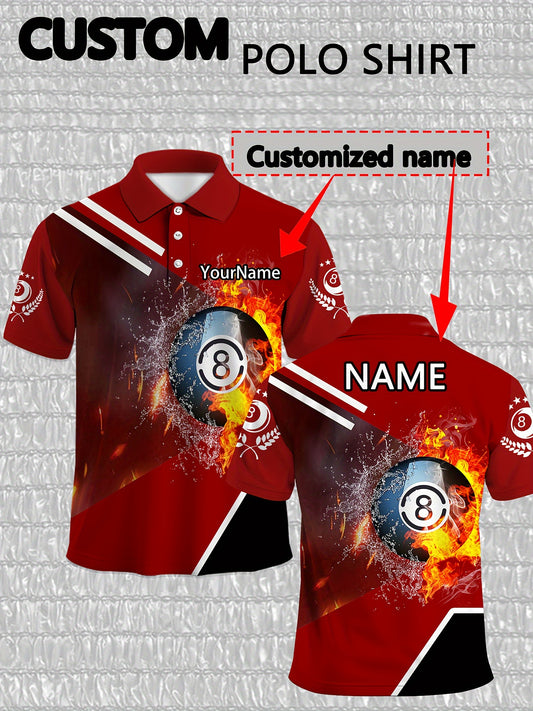 Mens Billiard Shirt All Over Print Crew Neck Polyester Elastane