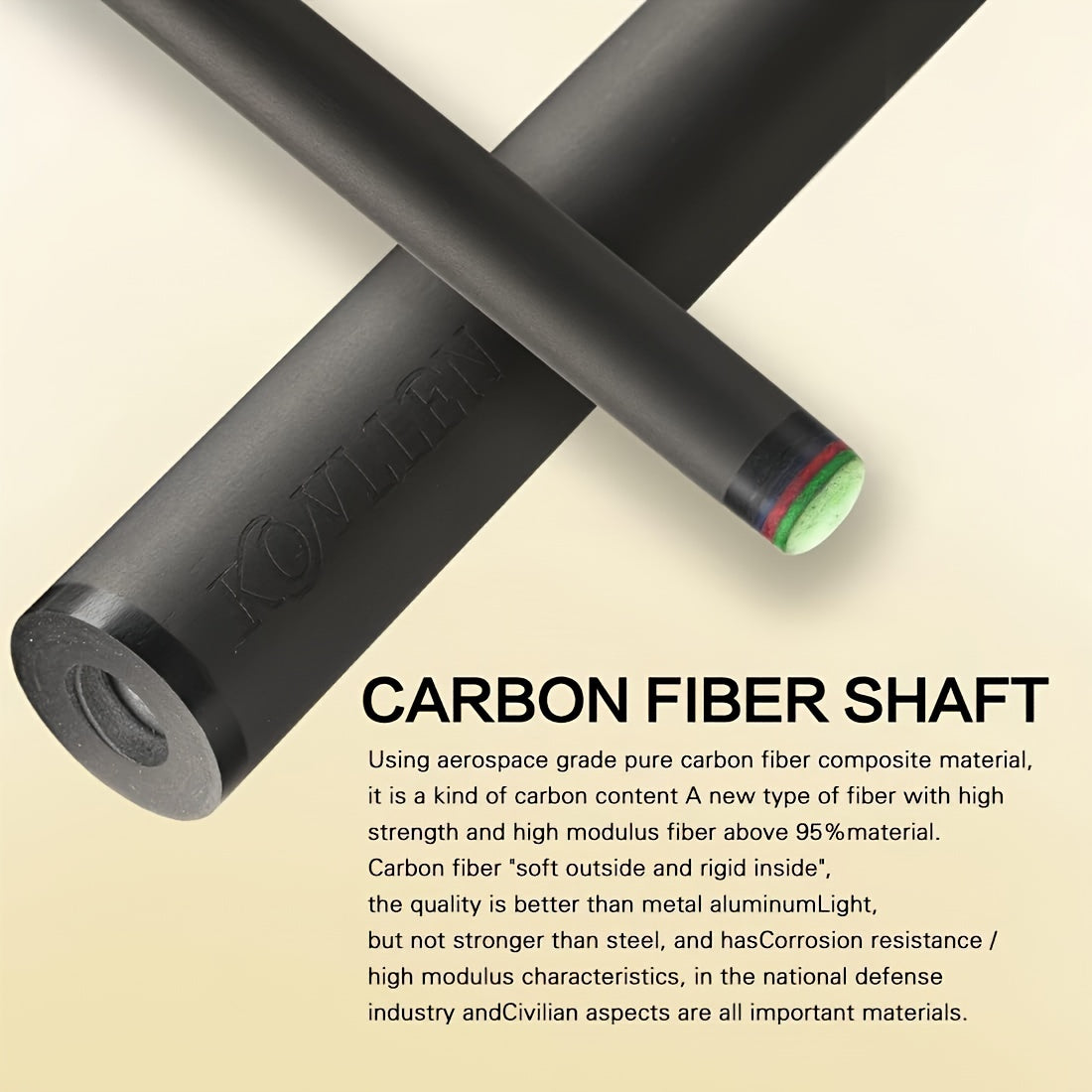 KONLLEN Carbon Fiber Pool Cue With Low Deflection Technology