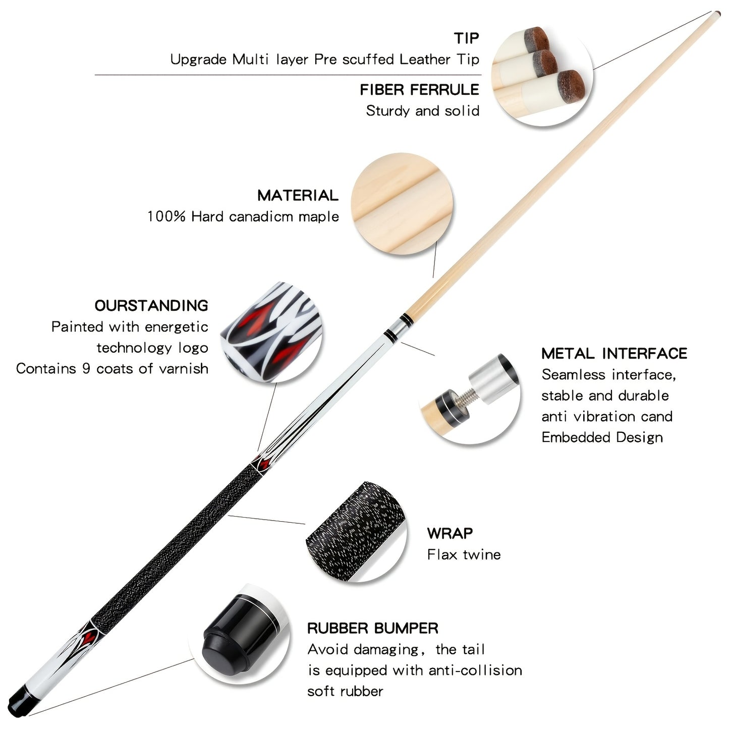 SEARVGRH Maple Pool Cue for Snooker and Billiards Elite